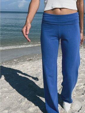 Brandy Melville cobalt electric Blue Wide-Leg Foldover Waist Pants Priscilla